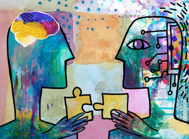Human and AI connecting through puzzle pieces
